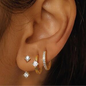 NEW 14K Gold Plated Small Huggie Hoop Earrings Set